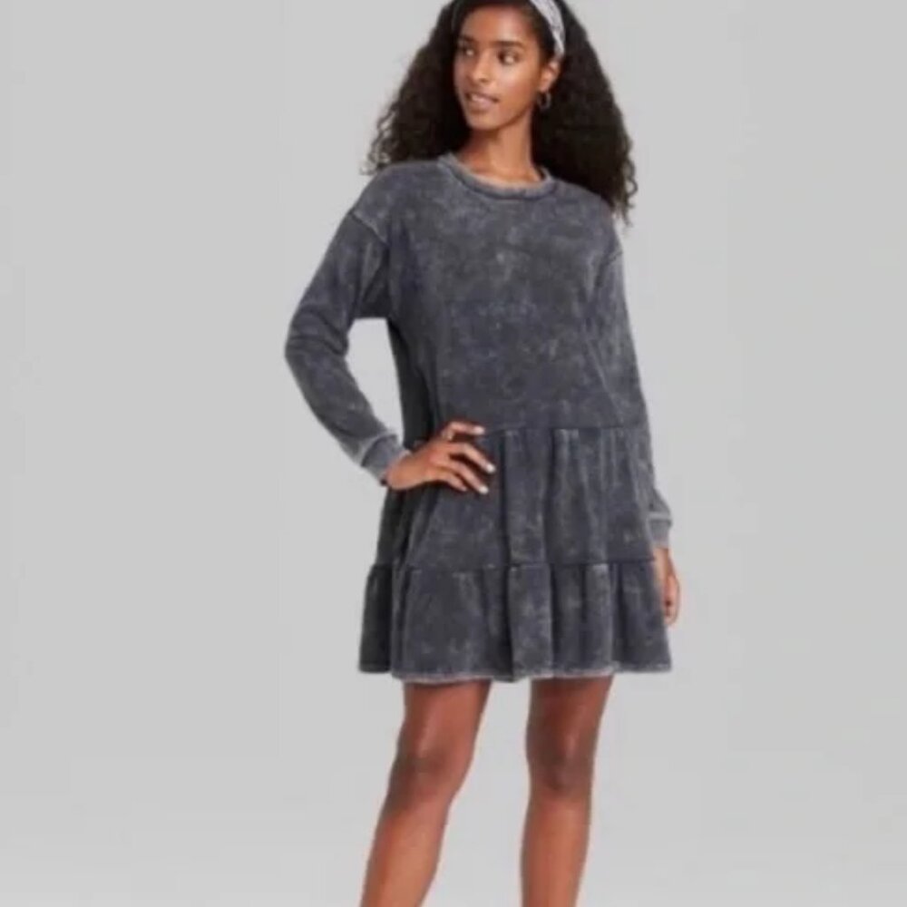 Wild fable • mineral wash tiered long sleeve dress